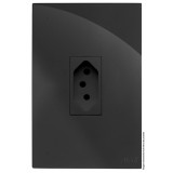 Conjunto Tomada 10a Vertical 4x2 - RECTA Grafite Gloss